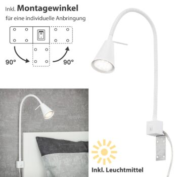 LED nástenné svetlo Tuso, biele, montáž na posteľ, kov