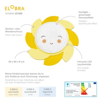 LED nástenné svietidlo Sun Starlight Smile, žlté