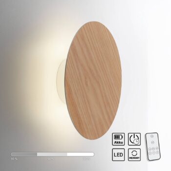 LED nástenné svietidlo na batérie Puntua Ø 25 cm vzhľad dreva