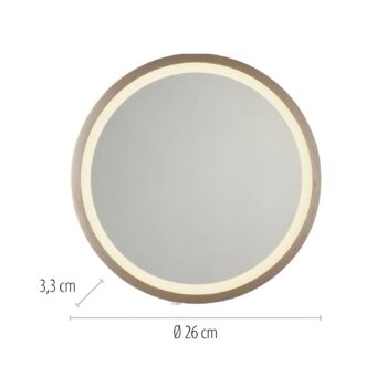 LED nástenné zrkadlo VIDRO, bronzové, Ø 26 cm, powerbanka, vypínač
