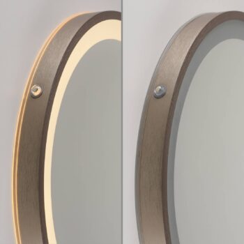 LED nástenné zrkadlo VIDRO, bronzové, Ø 36 cm, powerbanka, vypínač