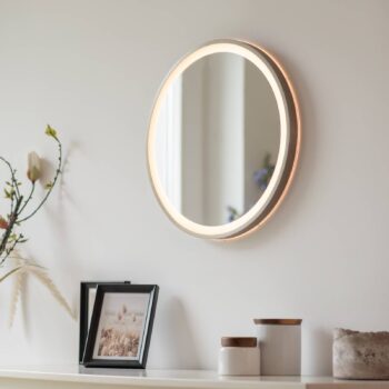 LED nástenné zrkadlo VIDRO, bronzové, Ø 46 cm, powerbanka, vypínač