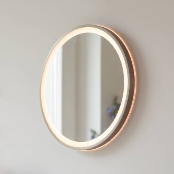 LED nástenné zrkadlo VIDRO, bronzové, Ø 46 cm, powerbanka, vypínač