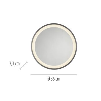 LED nástenné zrkadlo VIDRO, sivá, Ø 36 cm, powerbanka, vypínač