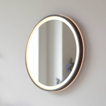LED nástenné zrkadlo VIDRO, sivé, Ø 46 cm, powerbanka, vypínač