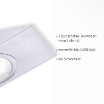 LED osvetlenie pod skrinku Theo, štvorcové, sada 3 kusov