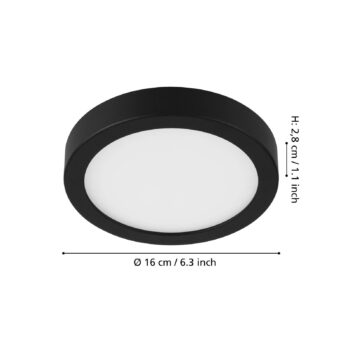 LED panel na povrchovú montáž Fueva 5 IP20 830 čierny Ø16cm