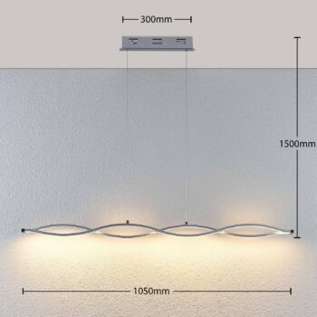 LED pásová závesná lampa Roan, tvar vlny