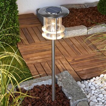 LED solárna lampa Sumaya, nerezová oceľ, výška 65 cm, zemný kolík