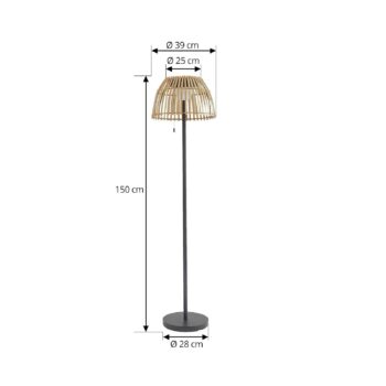 LED solárna stojacia lampa Lucande Eligio, bambus, Ø 39 cm, RGB