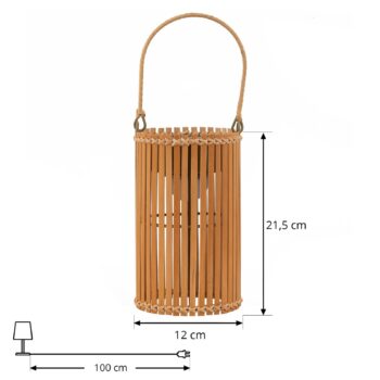 LED solárna stolová lampa Lindby Amaria, bambus, Ø 12 cm
