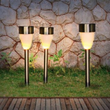 LED solárne svietidlo na zapichnutie do zeme 33576-3, nerezová oceľ, sada 3 ks