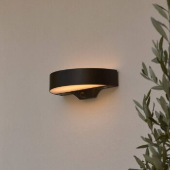 LED solárne vonkajšie nástenné svietidlo Monay Round, čierne, IP44