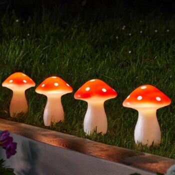 LED solárny zemný kolík Fairy Mushroom, sada 4 ks, červená/biela, IP44