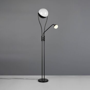 LED stojaca lampa Chris, čierna, kovová, lampa na čítanie, stmievač