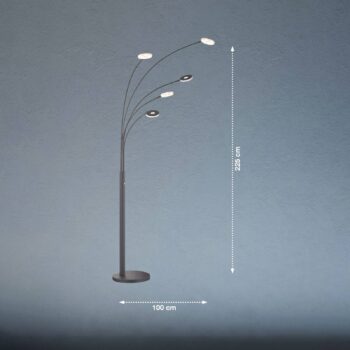 LED stojaca lampa Dent, čierna, 225 cm, kov, CCT, 5-pl.