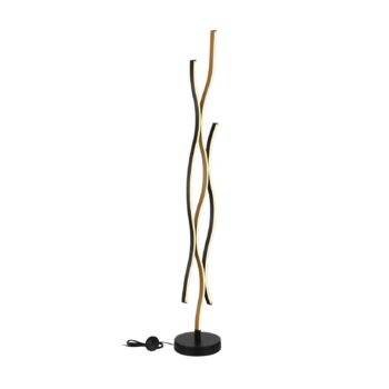 LED stojaca lampa Geronimo, výška 135 cm, čierna/drevený vzhľad