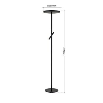 LED stojaca lampa Teide, čierna, kov, lampa na citanie, stmievač
