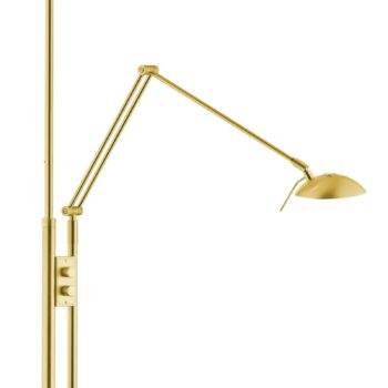 LED stojaca lampa osvetľujúca strop Jona s ramenom na čítanie, mosadz matná