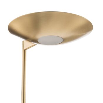 LED stojaca lampa osvetľujúca strop Jona s ramenom na čítanie, mosadz matná