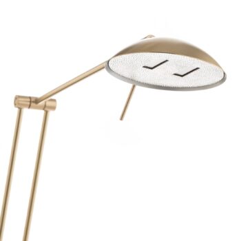 LED stojaca lampa osvetľujúca strop Jona s ramenom na čítanie, mosadz matná