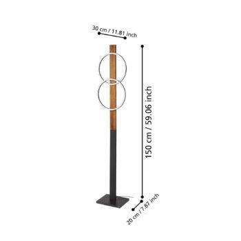 LED stojacia lampa Boyal, hnedá, výška 150 cm, drevo, 2 svetlá.