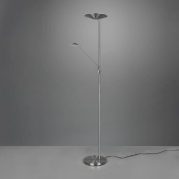 LED stojacia lampa Brantford, svetlo na čítanie matný nikel