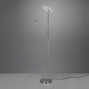 LED stojacia lampa Brantford, svetlo na čítanie matný nikel