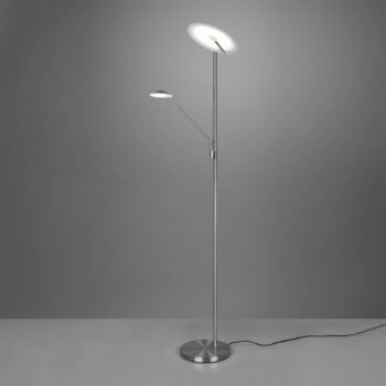 LED stojacia lampa Brantford, svetlo na čítanie matný nikel