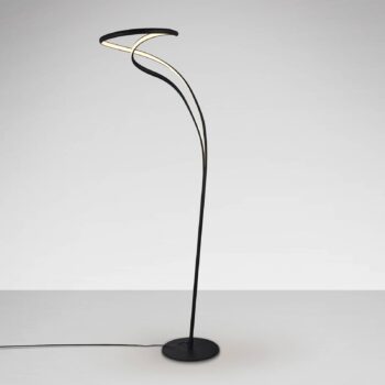 LED stojacia lampa Danza, stmievač, matná čierna, kov, hliník