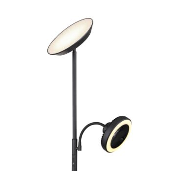 LED stojacia lampa Davyd, čierna, 178 cm, lampa na citanie, ventilátor
