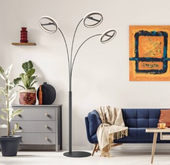 LED stojacia lampa Della, výška 190 cm, čierna/tmavosivá, 3-pl.