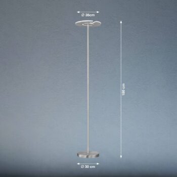 LED stojacia lampa Dent, matný nikel/chróm, 180 cm, CCT, 1 svetlo.