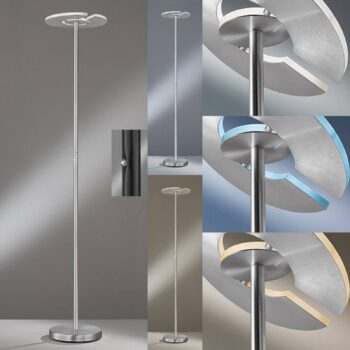 LED stojacia lampa Dent, matný nikel/chróm, 180 cm, CCT, 1 svetlo.