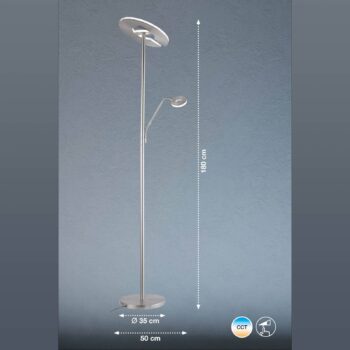 LED stojacia lampa Dent, niklová farba, 180 cm, CCT, 2 lampy