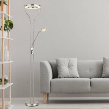 LED stojacia lampa Ebro, výška 194 cm, farba niklu, 2 svetlá.