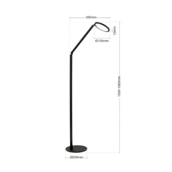 LED stojacia lampa Fati, výška 136 cm, čierna, hliník, stmievač