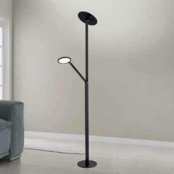 LED stojacia lampa Fati, výška 181 cm, hliník, svetlo na čítanie, stmievač, CCT