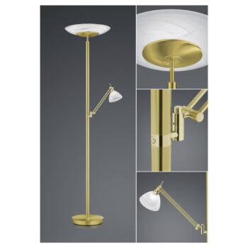 LED stojacia lampa Findus, 2 svetlá, mosadz
