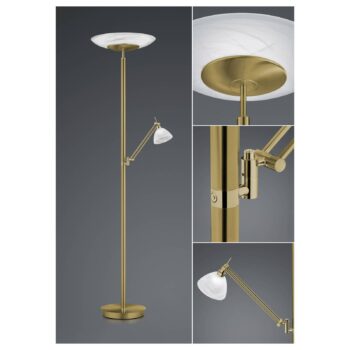 LED stojacia lampa Findus, 2 svetlá, starožitná mosadz