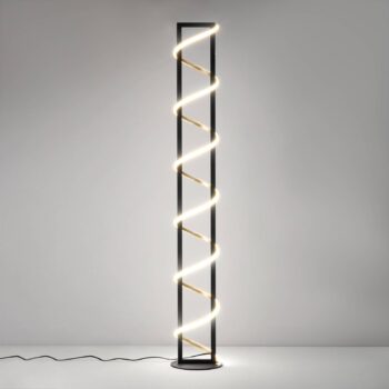 LED stojacia lampa Gwen, čierna/zlatá, kov, CCT, stmievateľná