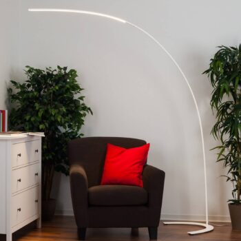 LED stojacia lampa Lindby Danua, biela, kov, výška 200 cm
