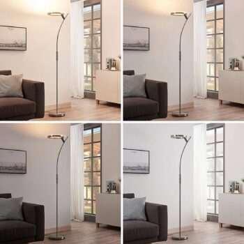 LED stojacia lampa Lindby Darion, sivá, kov, stmievateľná, 180 cm