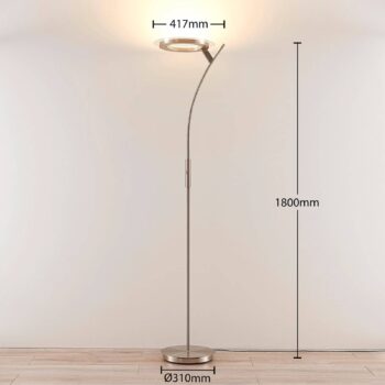 LED stojacia lampa Lindby Darion, sivá, kov, stmievateľná, 180 cm