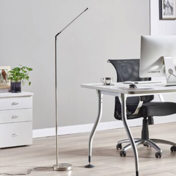LED stojacia lampa Lindby Jabbo, 163 cm, nikel, kov