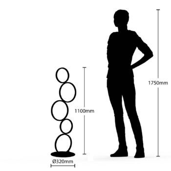 LED stojacia lampa Lindby Jacek, čierna, kov, 110 cm, krúžky
