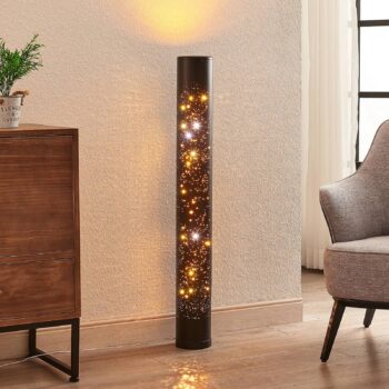 LED stojacia lampa Lindby Lengla, čierna/zlatá, kov, 104 cm