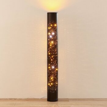 LED stojacia lampa Lindby Lengla, čierna/zlatá, kov, 104 cm