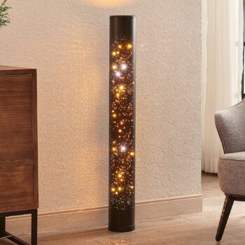 LED stojacia lampa Lindby Lengla, čierna/zlatá, kov, 104 cm