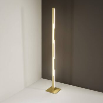 LED stojacia lampa Ling, mosadz, výška 165 cm, stmievateľná, kov